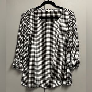 J. Jill Gingham Black and White Checked Blouse Size Large Petite